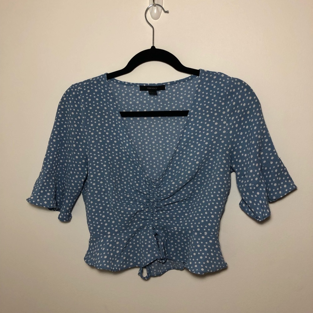 Blue Poka Dot Crop Top